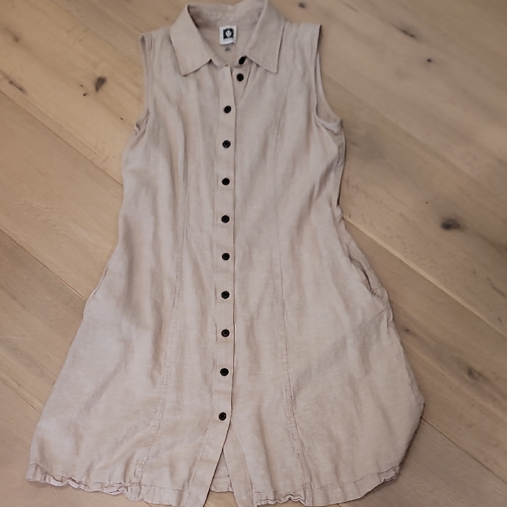 Anne Klein Cream Button Down Linen Dress